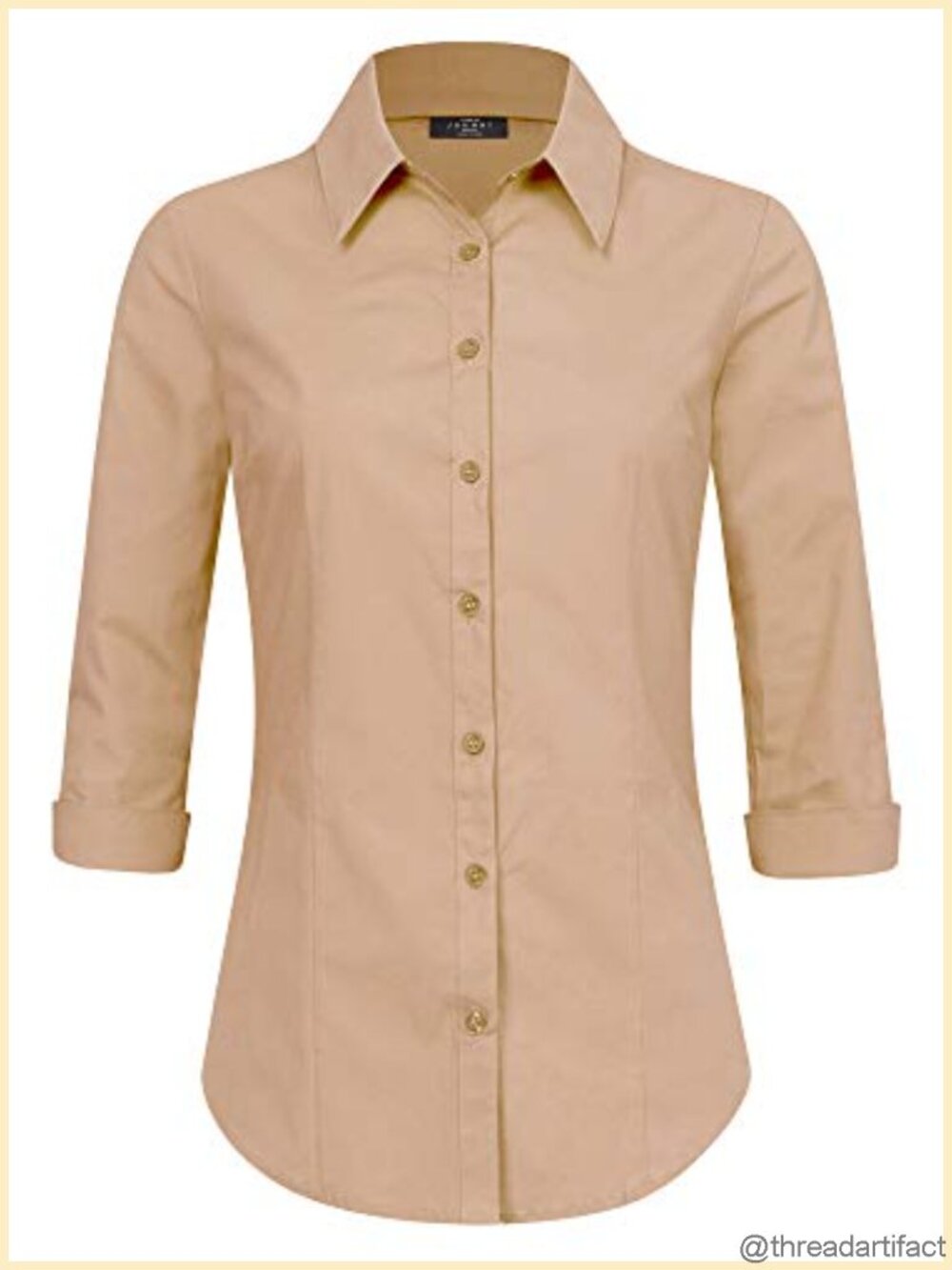 Women's 3/4 Sleeve Button Down Collared Stretchy Office Blouse